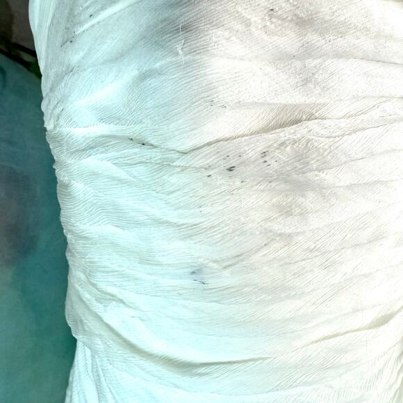 Tadashi Shoji White One Shoulder 100% Silk Beaded Floral Pleated Dress - Picture 7 of 9